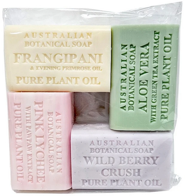 [호주직수입 오스트레일리안 ]보테니컬 숍 비누200x 2p입 천연 보습 비누 세트핑크 라일락 PINK LYCHEE 옐로우 프랑지 파니 FRANGIPANI 천연비누 호주산 추천, 4개입, 200g - 쿠팡