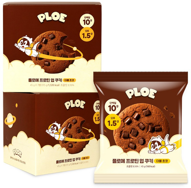 [당 1g대] 플로에 프로틴업 단백질 쿠키 더블초코, 1박스, 315g