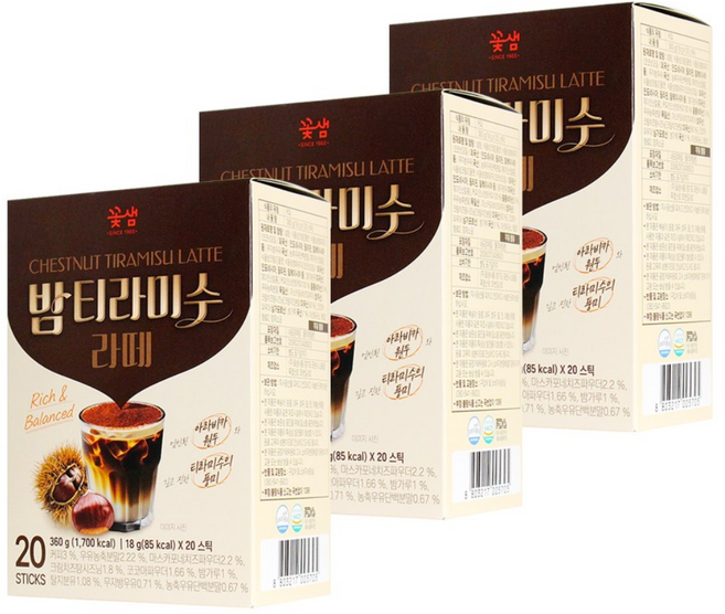 꽃샘 밤티라미수 라떼, 3개, 20개입, 18g