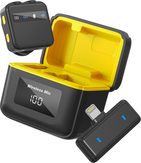 NICESUN 미니 무선 핀마이크 영상 촬영용 아이폰/안드로이드/태블릿/PC 호환 자석 부착 노이즈 캔슬링 Vlog/유튜브/방송용 마이크 S10, 블랙, S10-lighting