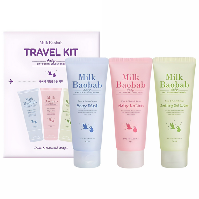 밀크바오밥 베이비 여행용 3종 키트, 베이비 워시 70ml  + 로션 70ml + 수딩 젤 로션 70ml, 1세트