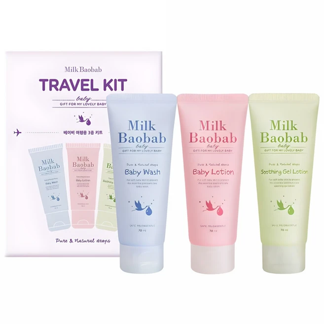 밀크바오밥 베이비 여행용 3종 키트, 베이비 워시 70ml  + 로션 70ml + 수딩 젤 로션 70ml, 1세트 - 쿠팡