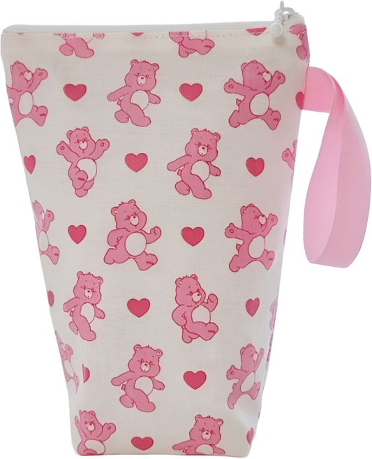 다용도 양치컵 물병 방수파우치, 화이트핑크곰