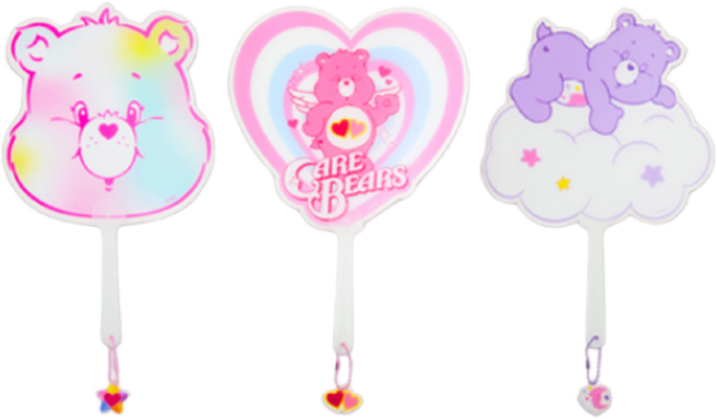 케어베어 모양 키링 부채 / 얼굴모양 부채 여름 손잡이부채 휴대용 단체선물용, 1세트, 3종