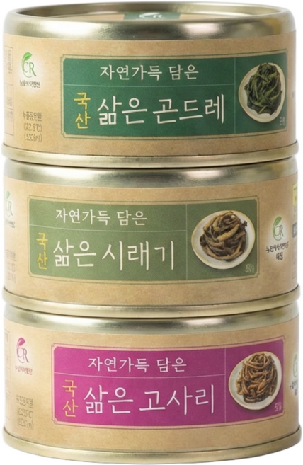 열무상회 국산 캔나물 통조림 5종 세트 여행용 밑반찬, 시래기캔 1 곤드레캔 1 고사리캔 1