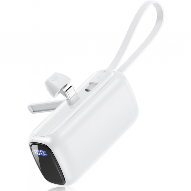RUMOOR 도킹형 보조배터리 10000mAh 대용량 고속충전 PD 22.5W 잔량표시 일체형 게이블&스탠드, 화이트, Z8