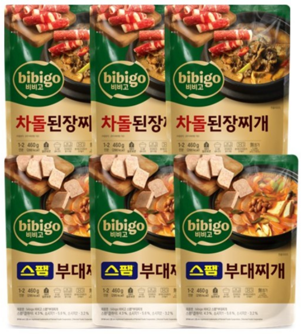 올따옴 간편식 국탕류 CJ 비비고 프리미엄 스팸부대찌개 460g 3개+차돌된장찌개 460g 3개, 3개