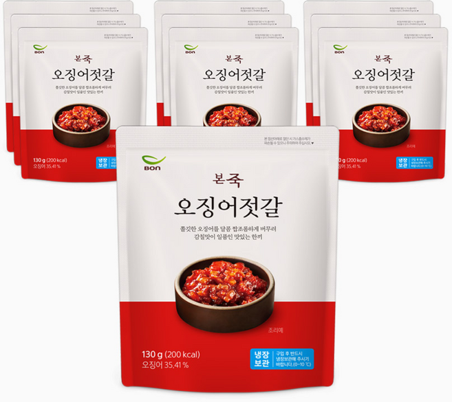 [본죽] 오징어젓갈 130g 10팩 반찬, 10개