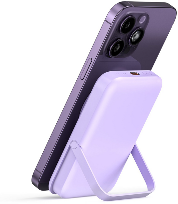 로랜텍 스탠드 고속 무선충전 맥세이프 보조배터리 10000mAh, WS-T159P, 퍼플