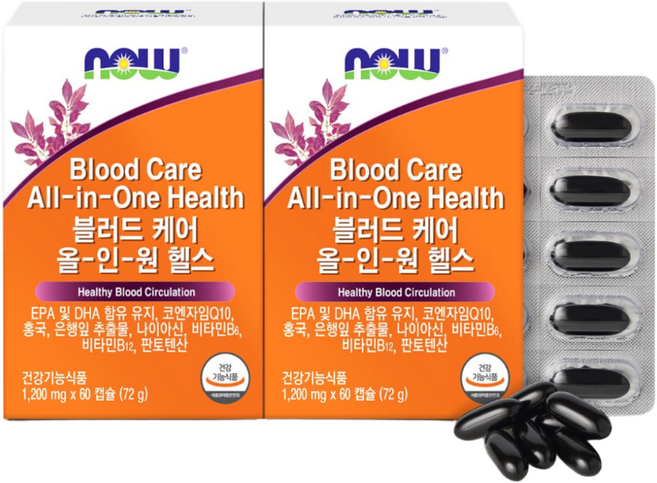 나우푸드 블러드 케어 올인원 헬스 혈행케어 60캡슐 2박스 2개월분, 30회분
