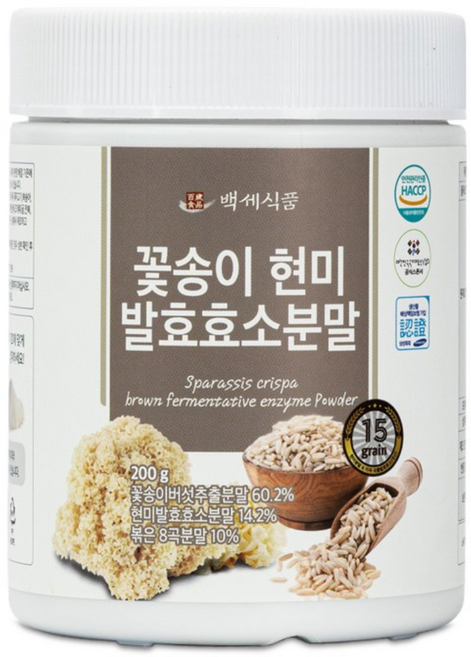 백세식품 꽃송이버섯 현미발효효소 베타글루칸 분말 가루 200g통 40일분 HACCP인증, 200g, 1개