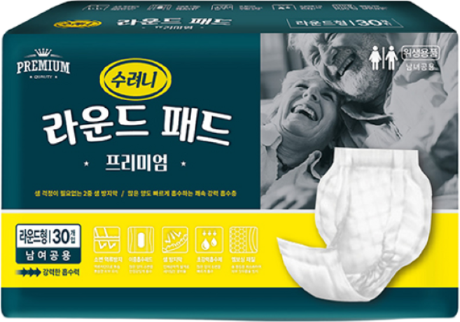 수려니 프리미엄 라운드패드 성인용 속기저귀, FREE(onesize), 30매입, 5개