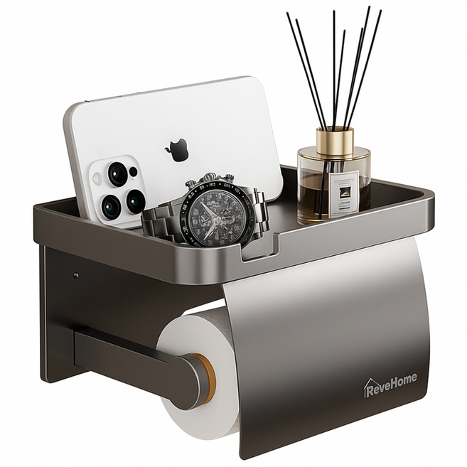 레브홈 무타공 선반형 욕실 두루마리 휴지걸이, 1개, 스톤그레이