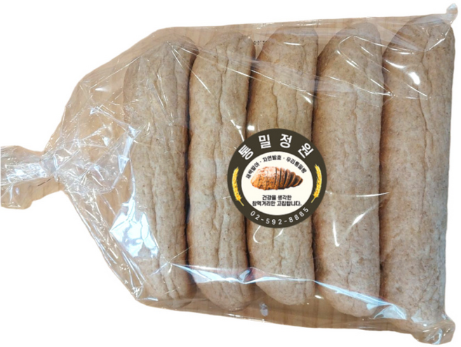 통밀정원 새싹 발아 통밀빵 핫도그빵 400g 국산 통밀 100% 무설탕 소화가 잘되는빵 식사대용 건강한 먹거리 무방부제 무유화제 무팽창제, 5개, 80g