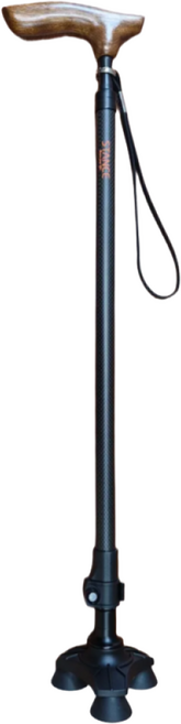 스탠스 카본 3발 원목손잡이 선물용 어르신 지팡이 초경량 노인 이중잠금장치 미끄럼방지, 검정, 1개