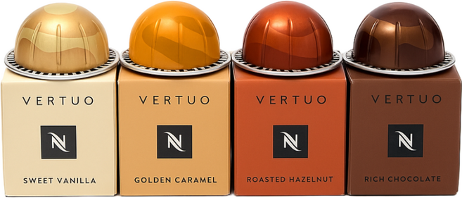 네스프레소 버츄오 캡슐 4종세트 초콜릿 바닐라 캐러멜 헤이즐넛, 1세트, 4, 230ml