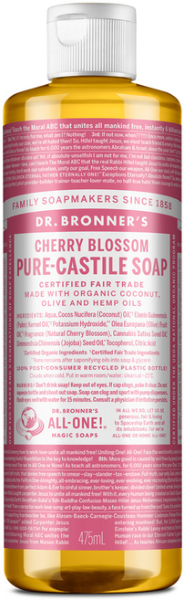 닥터브로너스 퓨어 캐스틸 솝 페이스 앤 바디워시 체리 블라썸, 1개, 475ml