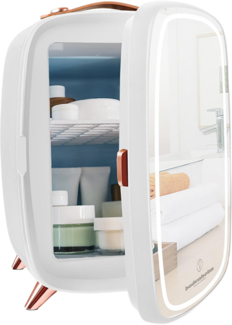 고급 LED 3단 조명거울 미니 화장품 냉장고 6L, 1개, 핑크
