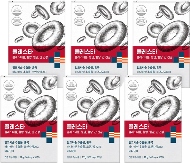 나우케어 NOWCARE 본사출고 콜레스타 홍국 LDL콜레스테롤 혈압 간건강 밀크씨슬 건강기능식품, 6박스, 30정