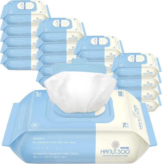 하늘수 퓨어 아기 물티슈 캡형, 55g, 76매, 20개