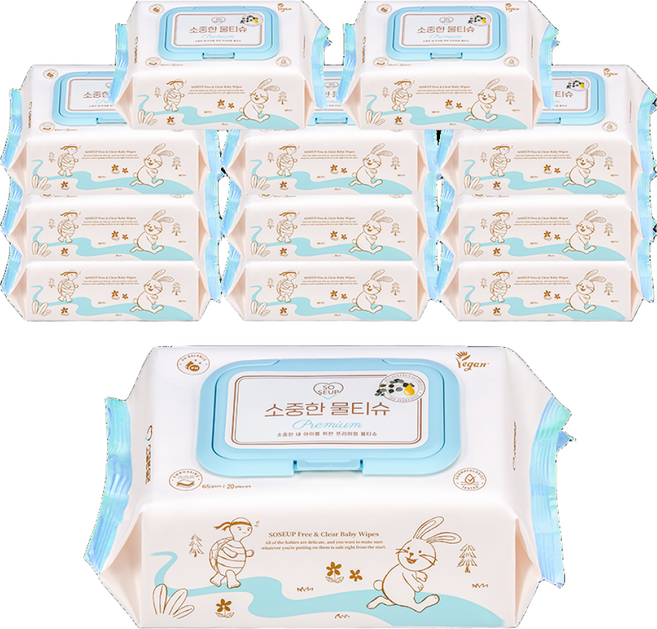 소중한습관 휴대용 소중한 아기 물티슈 캡형, 20매, 24개