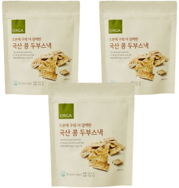 올가홀푸드 오븐에 구워 더 담백한 국산콩 두부스낵, 65g, 3개