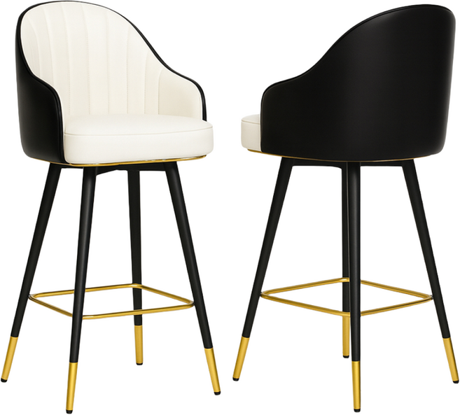 카라 투톤 홈바 체어 아일랜드식탁 하이체어 테이블 가죽 실내 의자 식탁 카페 인테리어 62cm, 2개, 블랙/화이트62cm