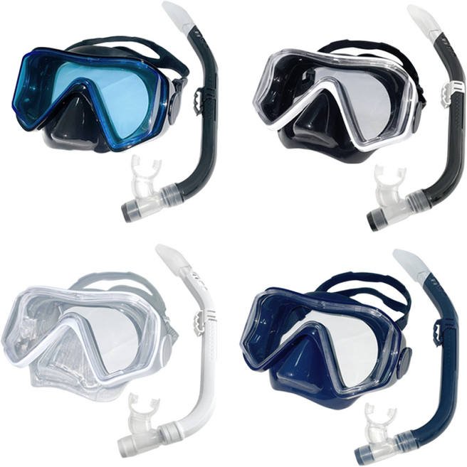 슈나이더 성인용 프리미엄 3안식 실리콘 와이드마스크 스노클세트 SN1-WC02, 블랙화이트