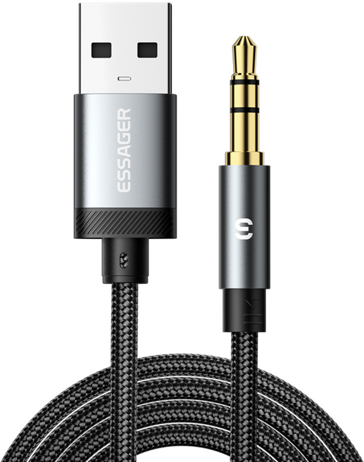 Essager USB A타입 to 3.5mm AUX 오디오 변환젠더 케이블 일반형, 2개