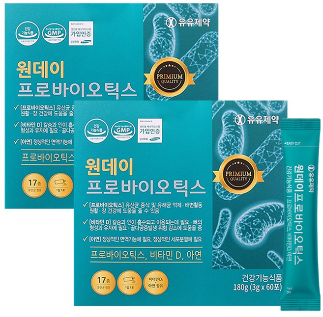 유유제약 원데이 프로바이오틱스 3g 60포, 180g, 2개