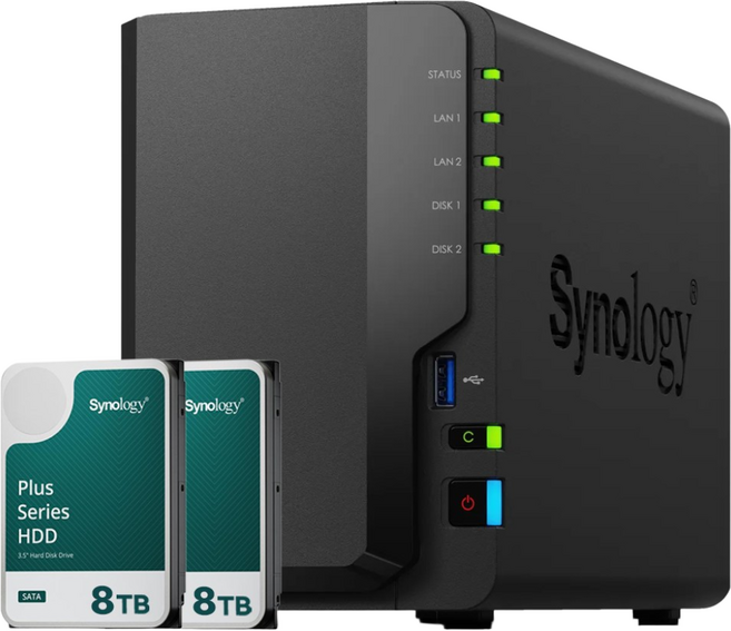 [ 시놀로지 공식총판 ] 시놀로지 나스 DS225+2bay [16TB]HAT3320-8TBX2EA 합본 기업용 NAS