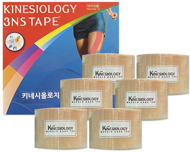 국산 3NS 키네시올로지 테이프 스포츠테이프 근육테이핑 스포츠테이핑 5cm x 5m 6롤, 6개