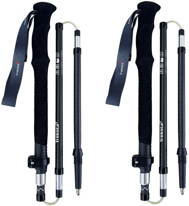 트렉스타 라이트콤팩트 접이식 5단 초경량 카본 등산스틱 2P 1세트 지팡이 폴, 블랙