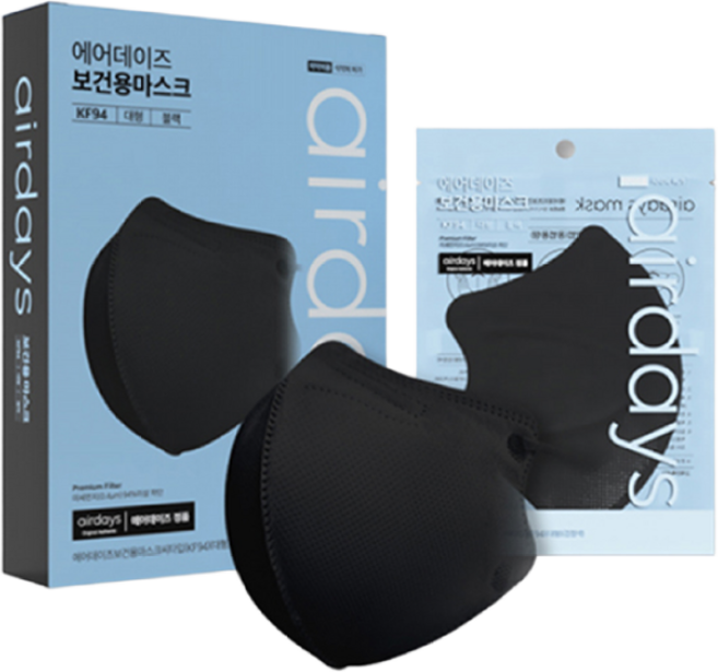 에어데이즈 KF94 더뉴 플러스 대형 블랙 50매 / 새부리형 보건용 마스크, 5개, 10매