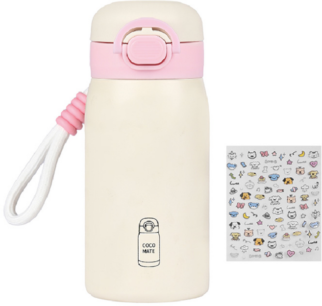 코코메이트 원터치 보온보냉 빨대겸용 텀블러 + 스트랩 + 스티커세트, 1개, 350ml, 핑크