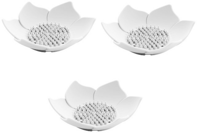 리빙쉘 꽃모양 욕실 비누 케이스 물빠짐 비누받침 홀더, 3개, 화이트