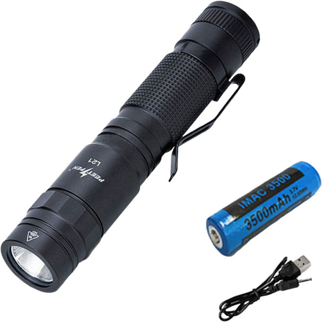 PEETPEN L21 LED후레쉬 1500루멘 충전식 손전등 18650 랜턴 휴대용 후라시 라이트 캠핑랜턴 순찰 등산 낚시, B세트(본체+배터리3500), 1개