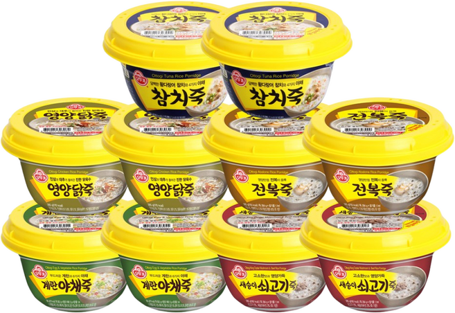 오뚜기 죽5종 세트(전복+쇠고기+야채+참치+닭), 2세트