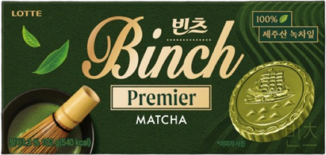 롯데웰푸드 빈츠 프리미어 말차 청수당 콜라보, 102g, 3개