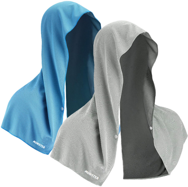 몬스터 쿨링 후드 타월 2종 세트 60 x 29 cm, 그레이 + 블루, 1세트