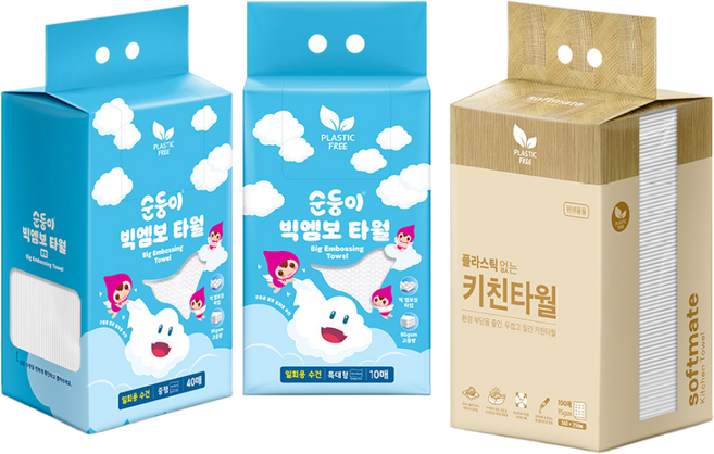 [세트] 순둥이 일회용 빅엠보 타월 중형 40매 1팩+특대형 10매 1팩+키친타월 100매 1팩/물놀이 목욕 여행 다용도 주방 청소, 1개