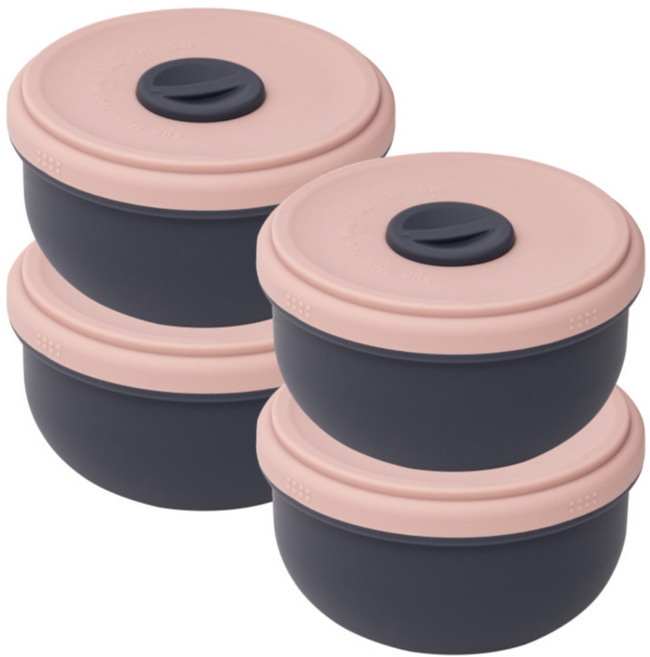 네오실리 라이스타임팩 국산 프리미엄 실리콘 냉동밥 원형 용기, 250ml 피치베이지, 4개