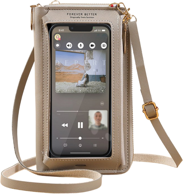 폰로드 터치 스크린 전기종 스마트폰 지갑형 크로스백 케이스, 그레이, 1개