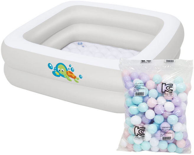BW 51116 엠보싱 유아사각 풀장 + 파스텔볼풀공 200P, 혼합색상, 1개