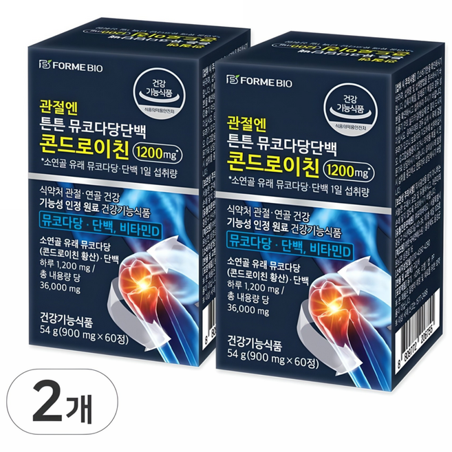 관절엔 콘드로이친 1200 식약처 인정 건강기능식품 소연골 뮤코다당단백 포미바이오, 2개, 60정