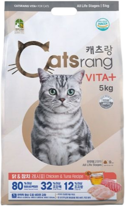 캐츠랑 비타플러스 전연령 고양이 사료 건식, 닭+참치, 5kg, 1포