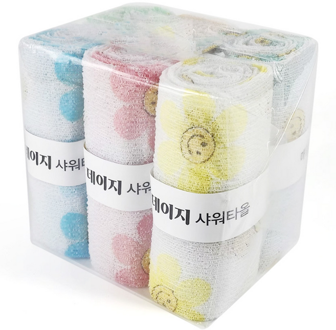 국내생산 까슬시원한 데이지 샤워타올, 혼합색상, 1세트, 6개입