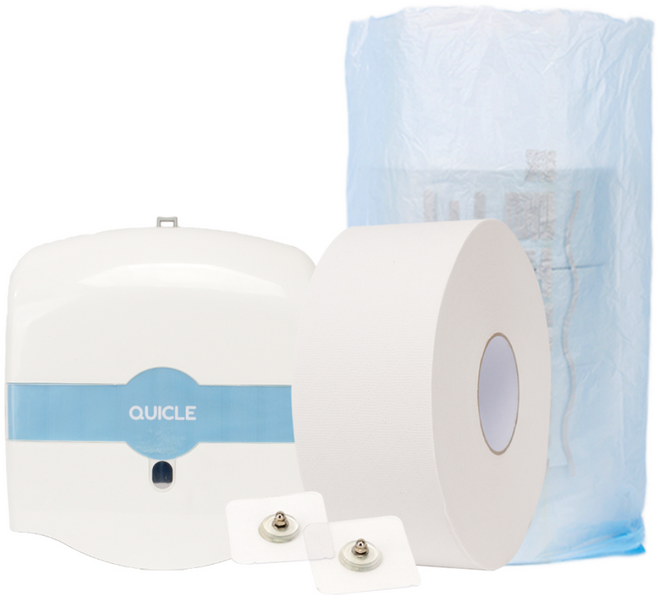 [점보롤 1+3롤 증정]퀴클 무타공 점보롤 케이스 화장지 2겹 화장지 대용량 업소용 화장실 대형 두루마리 휴지 스타터팩 4롤 구성, 1개, 화이트