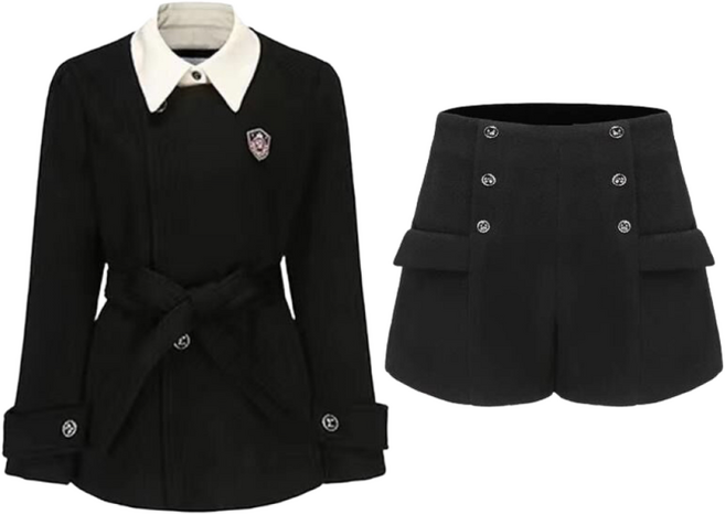 COSYEVNO 여성 춘추 세트 투피스 벨티드 더블버튼 자켓 숏팬츠 CXJf-06