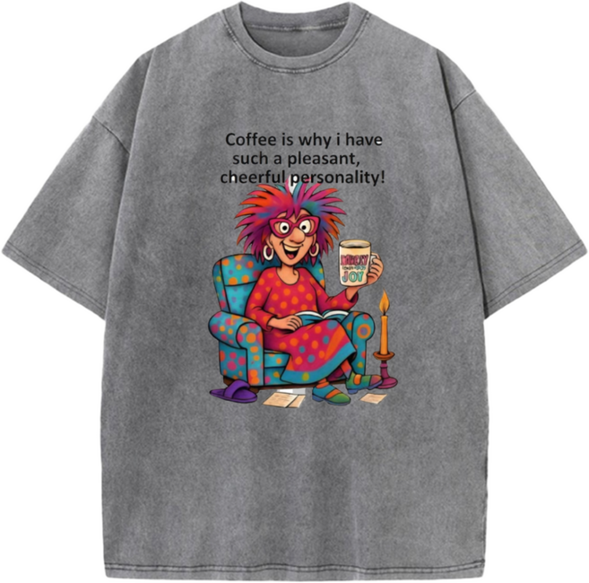 피그먼트 워싱 빈티지 순면100% 16수 모닝커피맘 캐릭터 티셔츠 오버핏 반팔티 빅사이즈 에이비씨홈